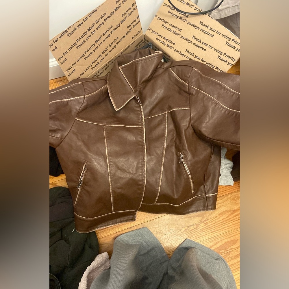 Brown leather jacket